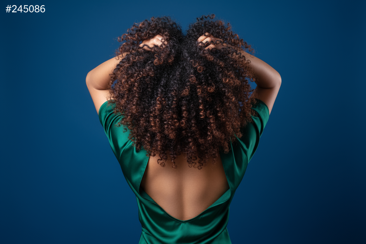 change her shirt to something that reveals her back and show her hands as couresing her hair